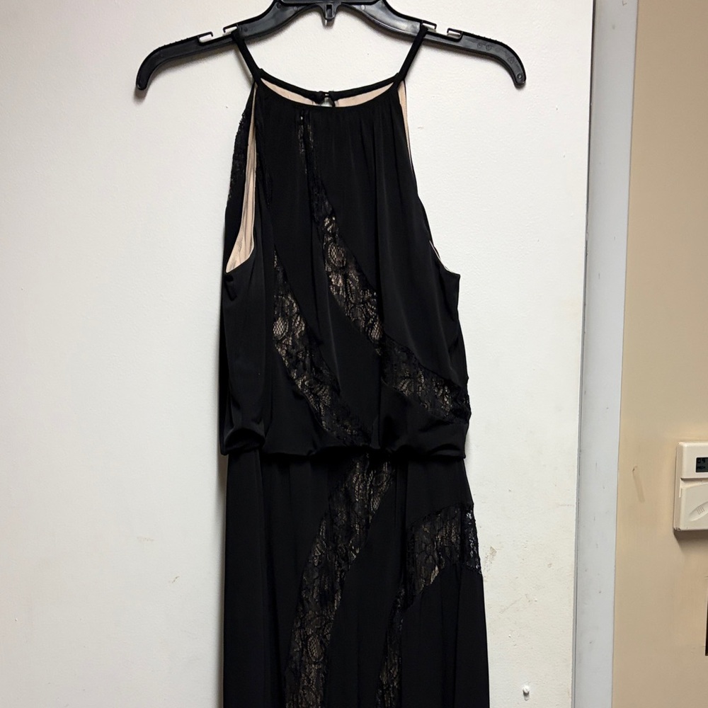 London Times Black Maxi Dress with Lace Accents